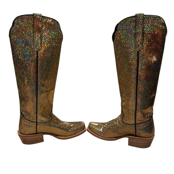 R Watson Disco Fever Gold Holographic Leather Western Boots Womens 7B - Picture 5 of 10